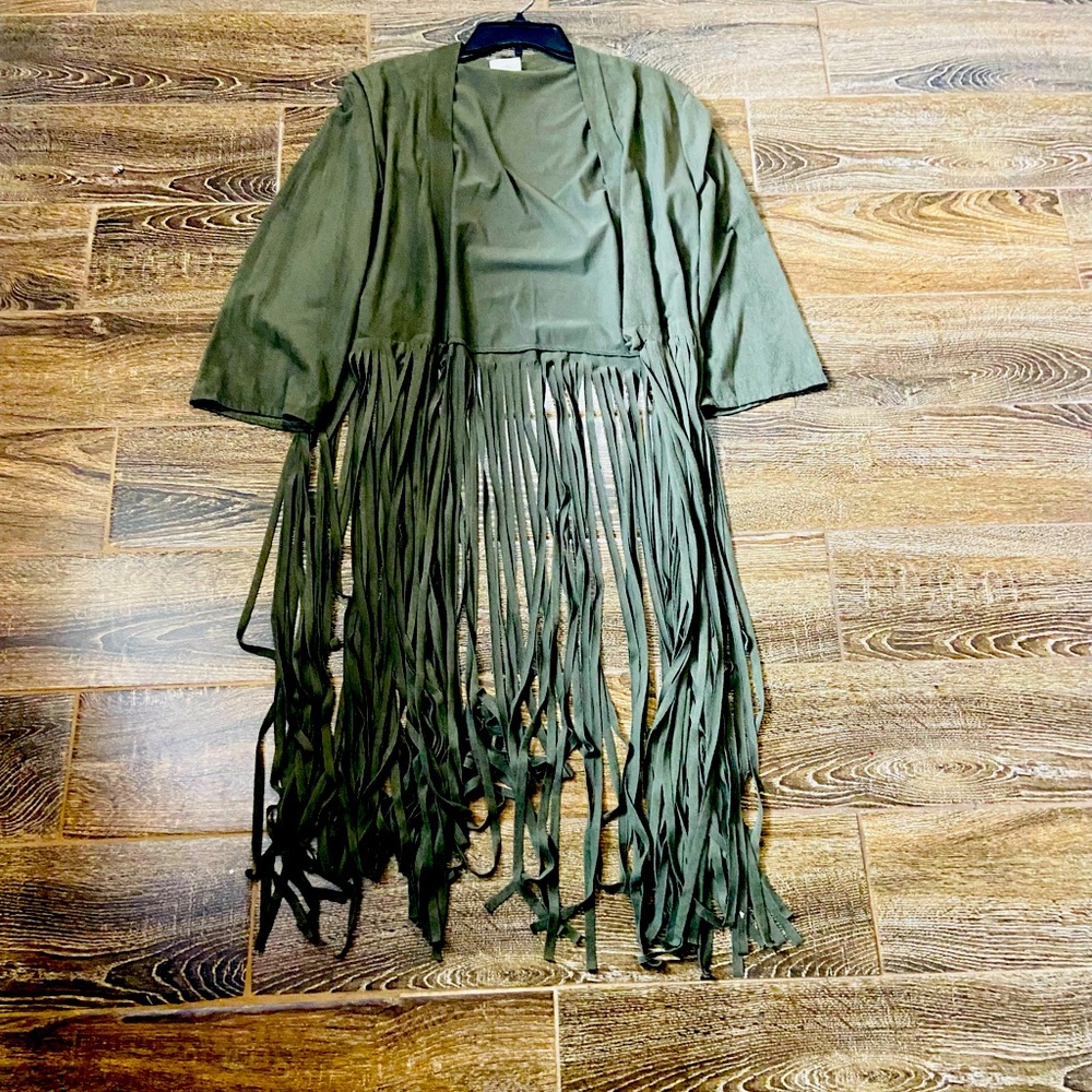 Olive kimono  with long fringe